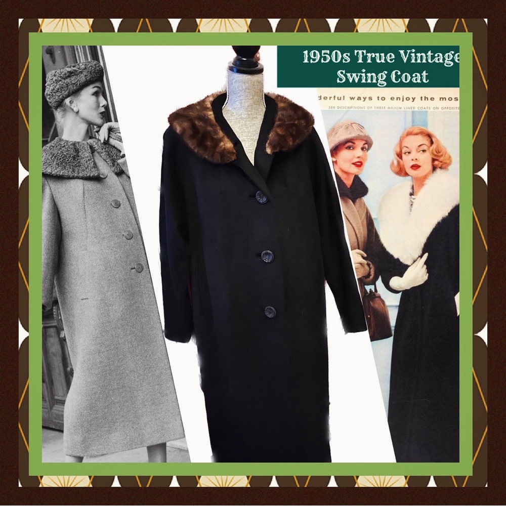 Ming condition 1950s swing fur collar pinup coat large